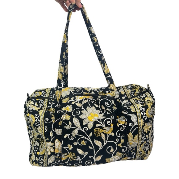 Vera Bradley Large Yellow Bird Duffle Retired Pattern - Black Yellow White - Picture 2 of 14